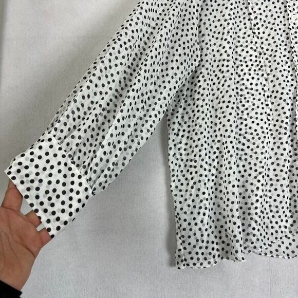 Zara Blouse Womens Large Oversized Polka Dot Button Up Black White Sheer Ruffle - Picture 4 of 11
